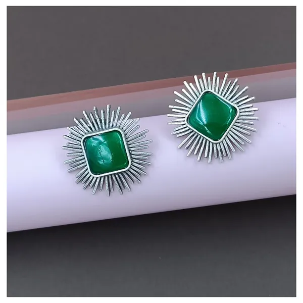 Green_Colour_Silver_Look_Alike_Sun_Rays_Design_Oxidised_Stud_For_Women_&_Girls