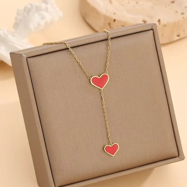 Red_Asymmetrical_Red_Heart_Titanium_Steel_Necklace_Set_With_Earrings_For_Girls_&_Women