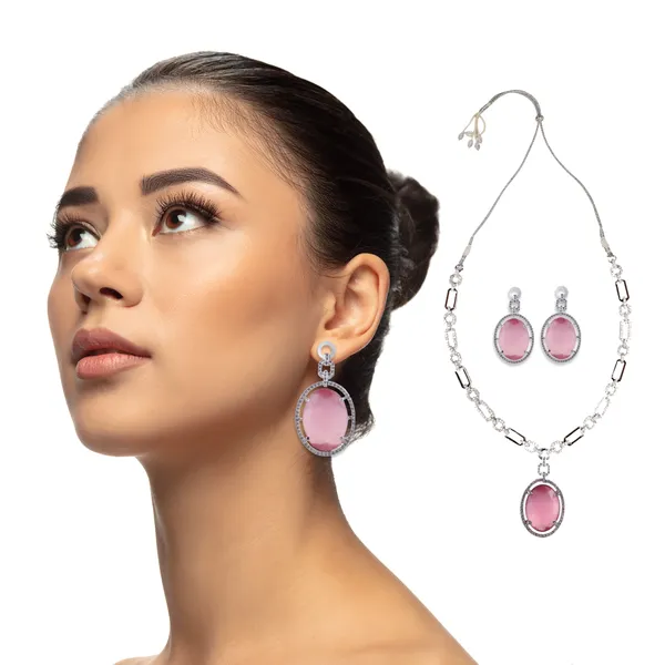 Oval_Shape_Pink_colour_American_Diamond_Necklace_Set_for_girls_&_Women