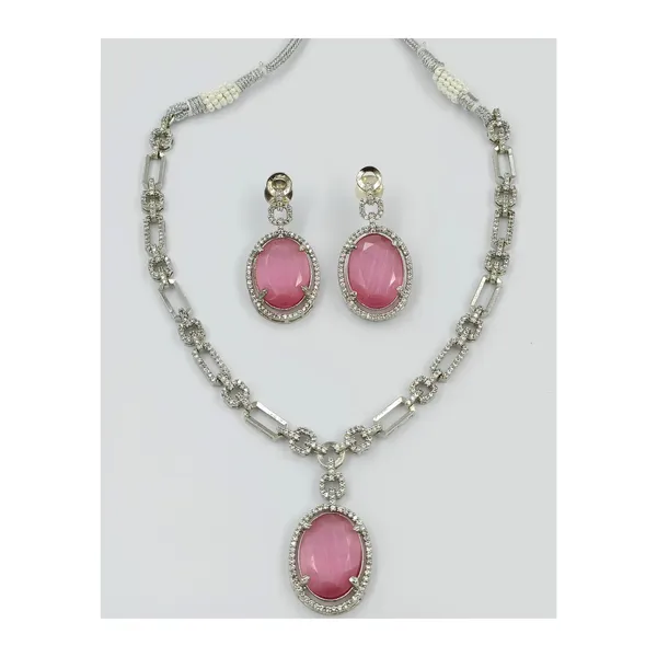 Oval_Shape_Pink_colour_American_Diamond_Necklace_Set_for_girls_&_Women