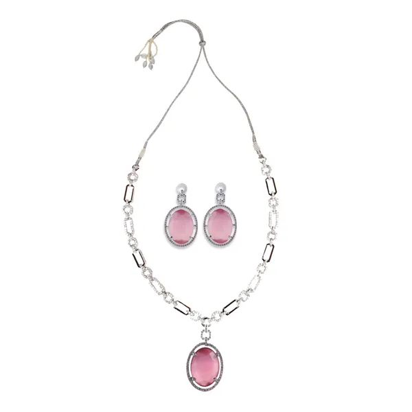 Oval_Shape_Pink_colour_American_Diamond_Necklace_Set_for_girls_&_Women