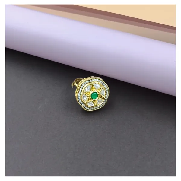 Green_&_White_Floral_Kundan_Ring_for_Women_&_Girls_|_Adjustable_Luxury_Traditional_Jewelry