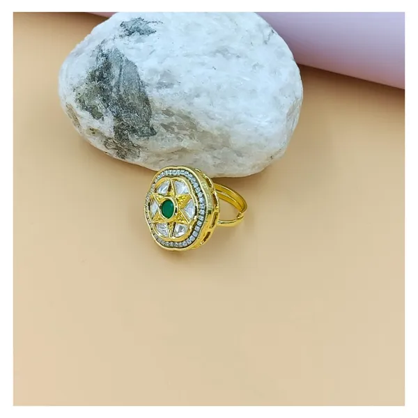 Green_&_White_Floral_Kundan_Ring_for_Women_&_Girls_|_Adjustable_Luxury_Traditional_Jewelry