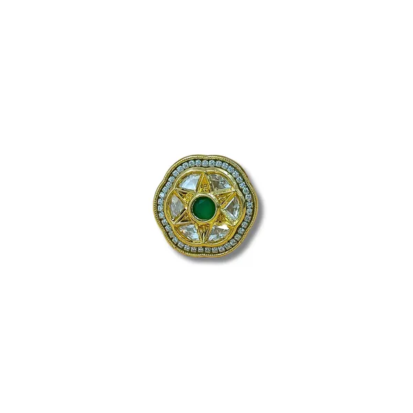 Green_&_White_Floral_Kundan_Ring_for_Women_&_Girls_|_Adjustable_Luxury_Traditional_Jewelry