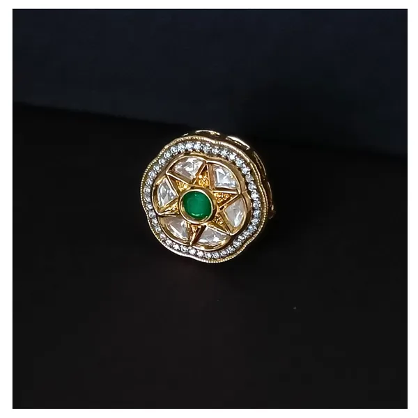 Green_&_White_Floral_Kundan_Ring_for_Women_&_Girls_|_Adjustable_Luxury_Traditional_Jewelry