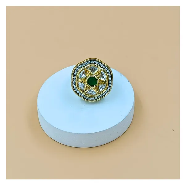 Green_&_White_Floral_Kundan_Ring_for_Women_&_Girls_|_Adjustable_Luxury_Traditional_Jewelry