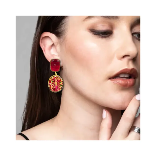 Hand_Painted_Maroon_colour_Meenakari_Dangler_for_Women_&_Girls,_Traditional_Jewellery