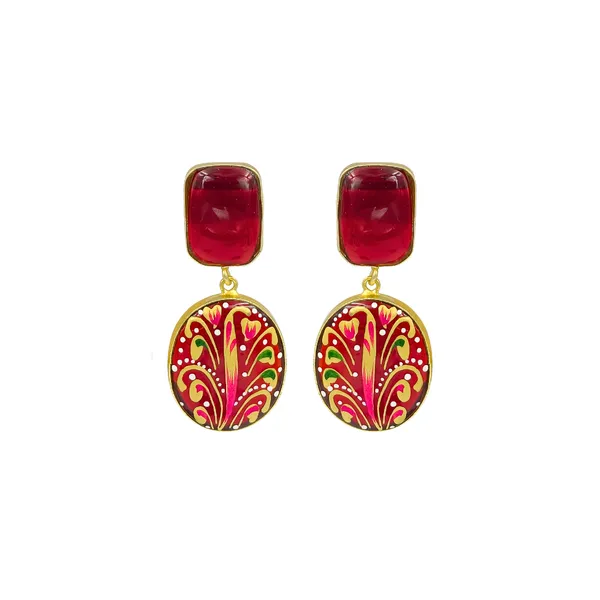 Hand_Painted_Maroon_colour_Meenakari_Dangler_for_Women_&_Girls,_Traditional_Jewellery