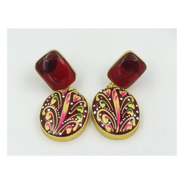 Hand_Painted_Maroon_colour_Meenakari_Dangler_for_Women_&_Girls,_Traditional_Jewellery
