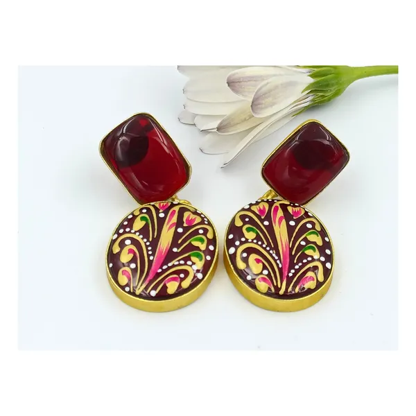 Hand_Painted_Maroon_colour_Meenakari_Dangler_for_Women_&_Girls,_Traditional_Jewellery
