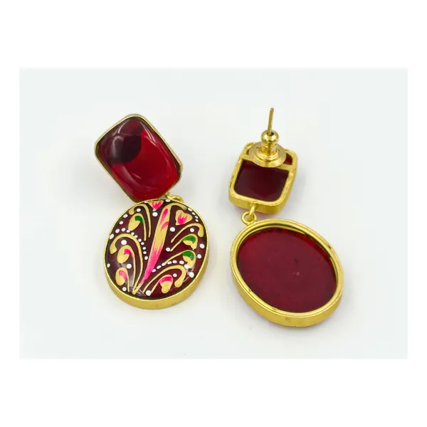 Hand_Painted_Maroon_colour_Meenakari_Dangler_for_Women_&_Girls,_Traditional_Jewellery