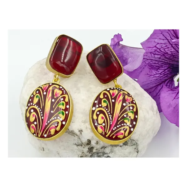 Hand_Painted_Maroon_colour_Meenakari_Dangler_for_Women_&_Girls,_Traditional_Jewellery