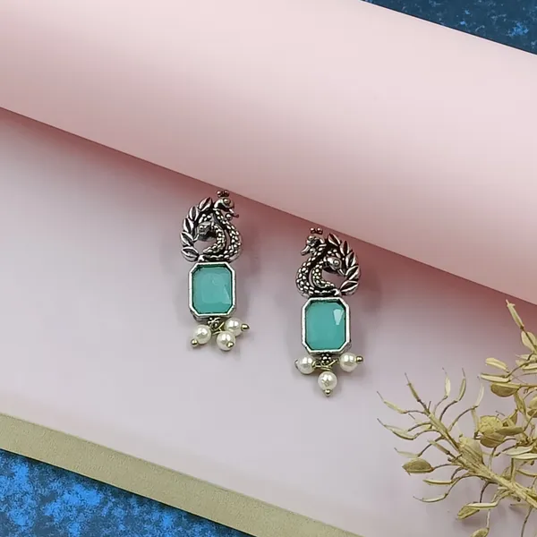 Aqua_Blue_Peacock-Style_Oxidized_Earring_Studded_With_Turquoise_Colour_Stone_For_Women_&_Girls