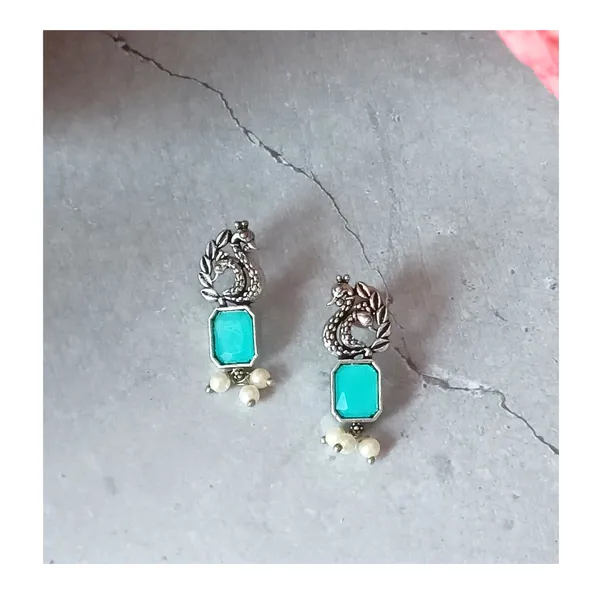 Aqua_Blue_Peacock-Style_Oxidized_Earring_Studded_With_Turquoise_Colour_Stone_For_Women_&_Girls