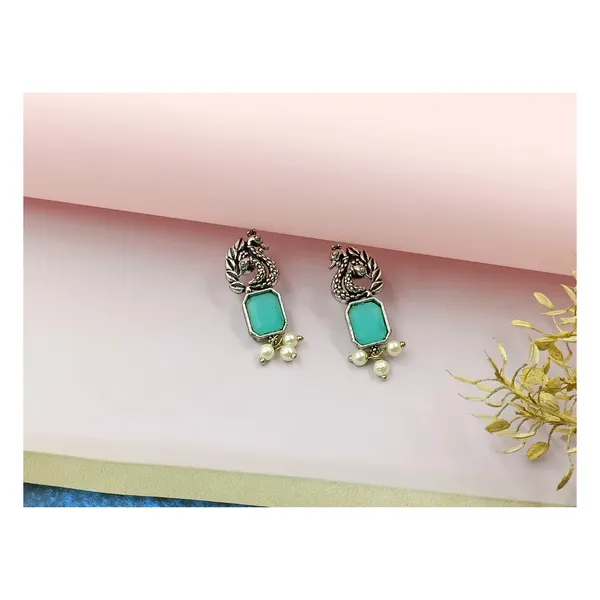 Aqua_Blue_Peacock-Style_Oxidized_Earring_Studded_With_Turquoise_Colour_Stone_For_Women_&_Girls