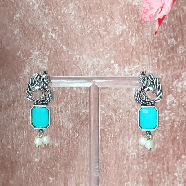 Aqua_Blue_Peacock-Style_Oxidized_Earring_Studded_With_Turquoise_Colour_Stone_For_Women_&_Girls