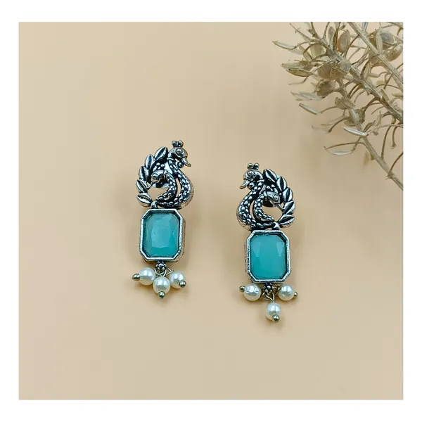 Aqua_Blue_Peacock-Style_Oxidized_Earring_Studded_With_Turquoise_Colour_Stone_For_Women_&_Girls