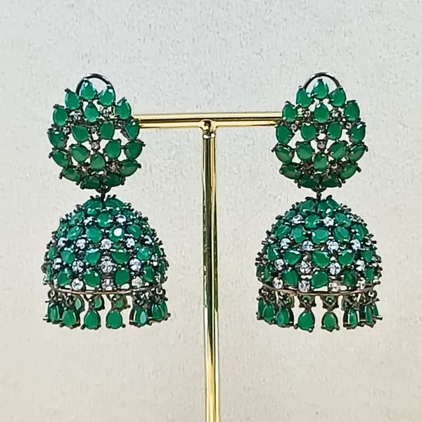 Premium_Quality_Green_Colour_Crystal_Stone_Designer_Jhumka_for_Girls_&_Women,_Wedding_jewellery,_Traditional_Jewellery