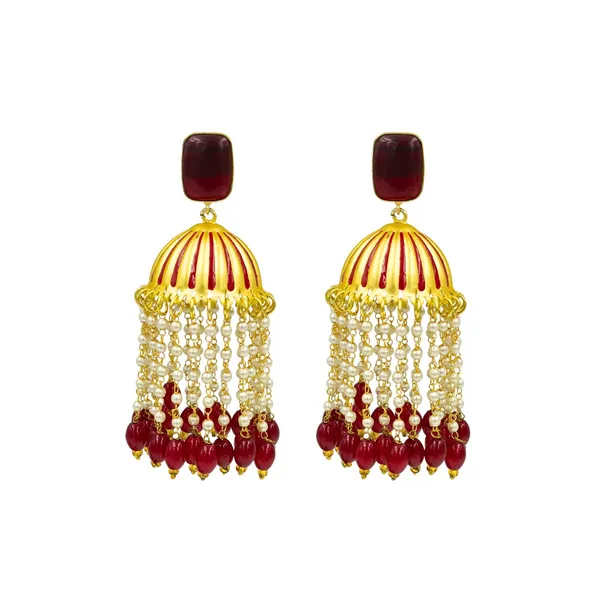 Maroon_Gold_&_Maroon_Toned_Beautiful_Chandlier_Style_Designer_Jhumka_For_Women_&_Girls