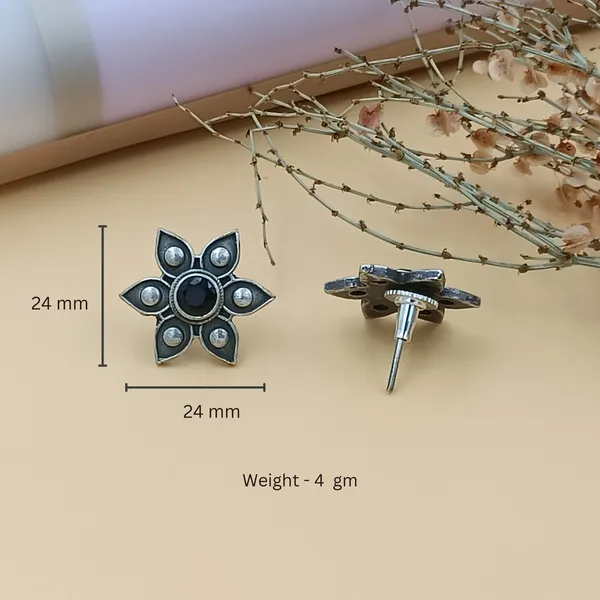 Black_Silver_Look_Alike_Floral_Shape_Oxidized_Stud_Studded_With_Black_Stone_For_Women_&_Girls