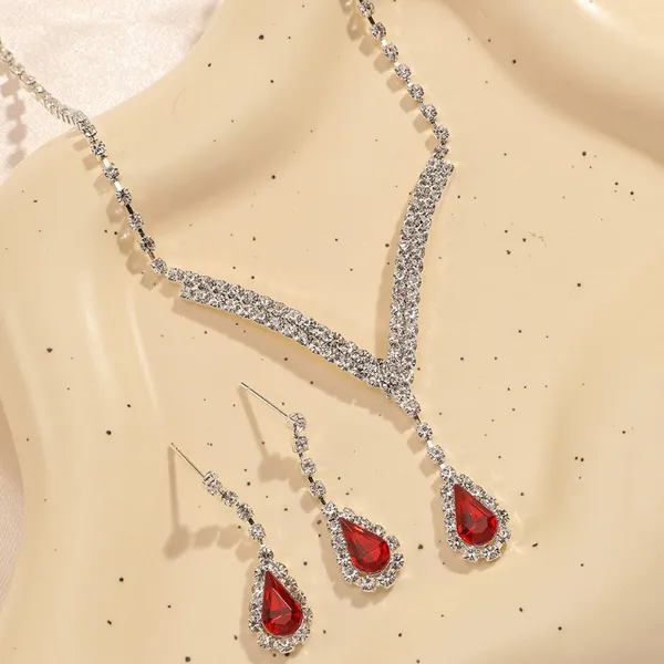 Red_&_Silver_Exquisite_Claw_Chain_Rhinestone_Jewelry_Set_With_Earring,_Fashion_Jewellery_Set_For_Women_&_Girls