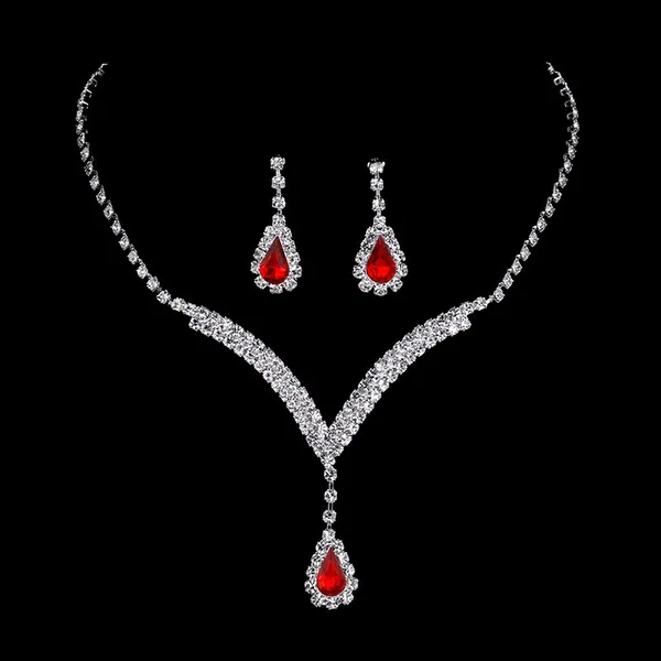 Red_&_Silver_Exquisite_Claw_Chain_Rhinestone_Jewelry_Set_With_Earring,_Fashion_Jewellery_Set_For_Women_&_Girls
