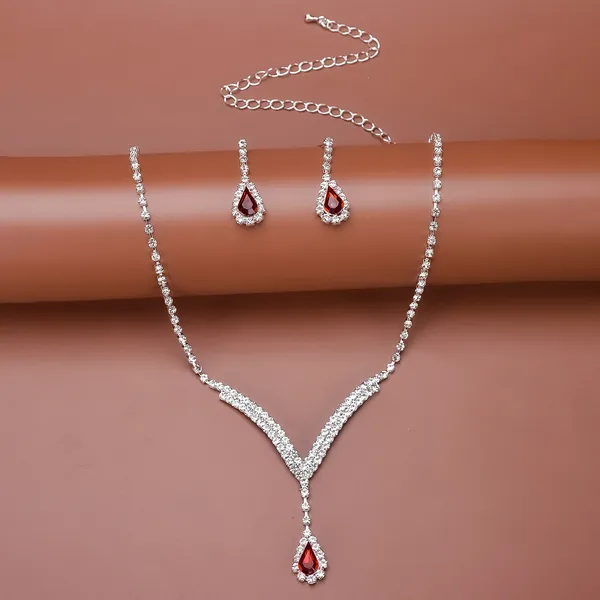 Red_&_Silver_Exquisite_Claw_Chain_Rhinestone_Jewelry_Set_With_Earring,_Fashion_Jewellery_Set_For_Women_&_Girls