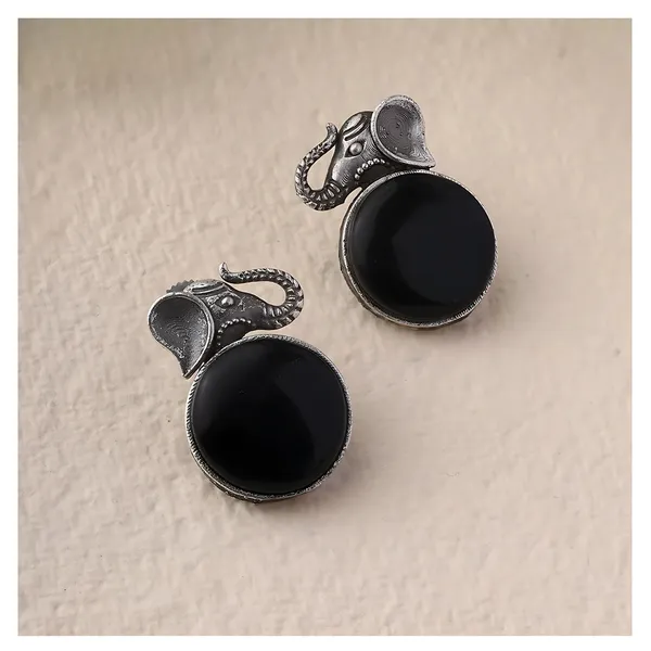 Black_Colour_Elephant_Design_Circular_Shape_Oxidised_Stud_for_Women_&_Girls,_Stylish_Fashionable_earrings
