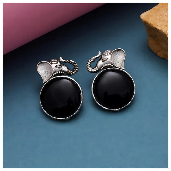 Black_Colour_Elephant_Design_Circular_Shape_Oxidised_Stud_for_Women_&_Girls,_Stylish_Fashionable_earrings