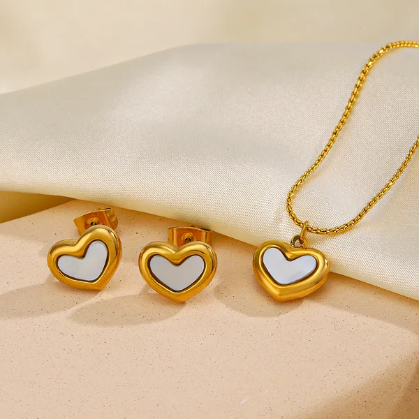 White_Stainless_Steel_Shell_Love_Heart_Jewelry_Sets_Necklace_Bracelet_Earrings_For_Women_&_Girls