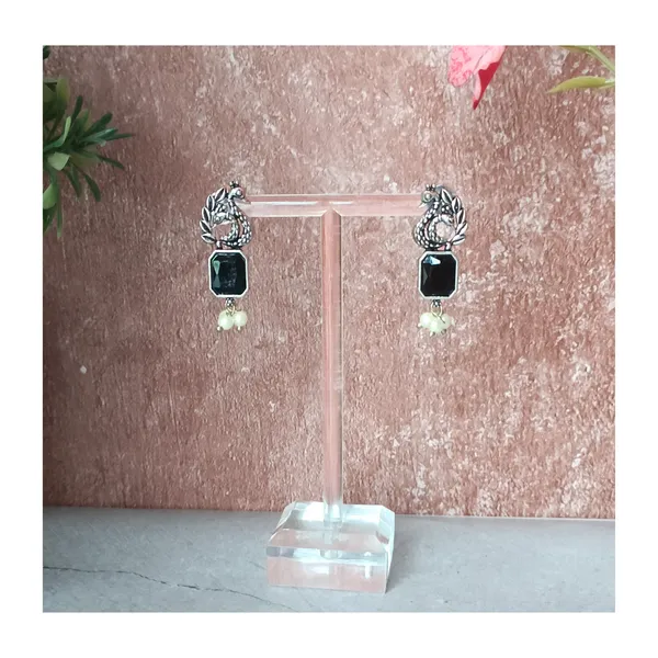 Stylish_Peacock-style_Oxidised_earrings_with_Black_color_stones_for_Women_&_Girls