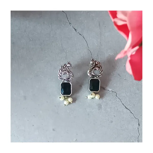 Stylish_Peacock-style_Oxidised_earrings_with_Black_color_stones_for_Women_&_Girls