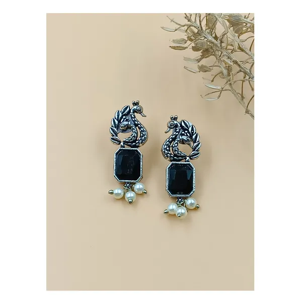 Stylish_Peacock-style_Oxidised_earrings_with_Black_color_stones_for_Women_&_Girls