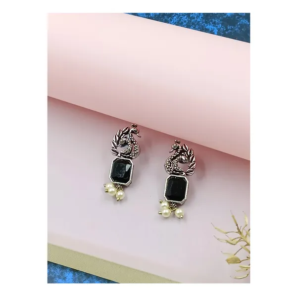 Stylish_Peacock-style_Oxidised_earrings_with_Black_color_stones_for_Women_&_Girls