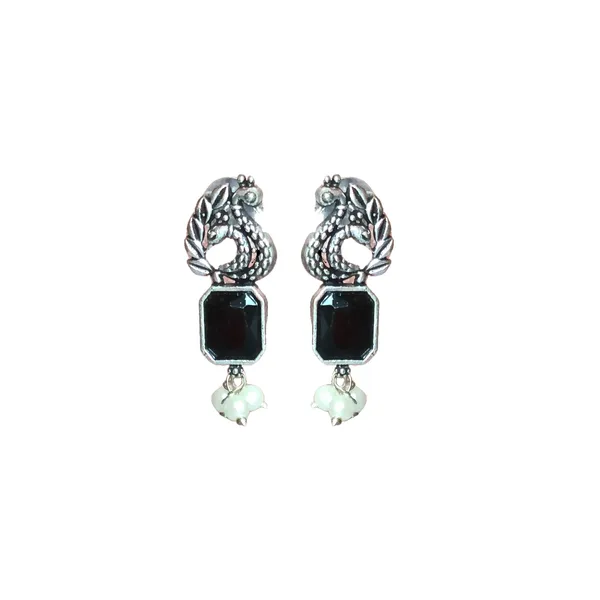 Stylish_Peacock-style_Oxidised_earrings_with_Black_color_stones_for_Women_&_Girls