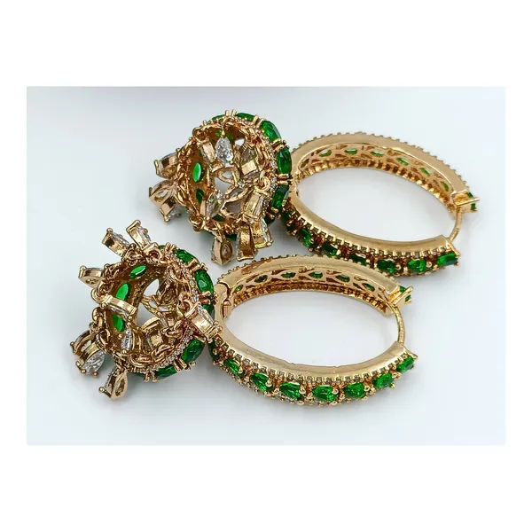 Premium_Quality_Rose_Gold_Plated_Hoop_Style_Green_&_White_American_Diamond_Earrings_for_Women_&_Girls
