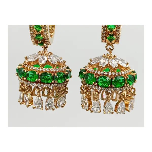 Premium_Quality_Rose_Gold_Plated_Hoop_Style_Green_&_White_American_Diamond_Earrings_for_Women_&_Girls