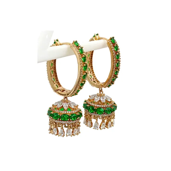 Premium_Quality_Rose_Gold_Plated_Hoop_Style_Green_&_White_American_Diamond_Earrings_for_Women_&_Girls