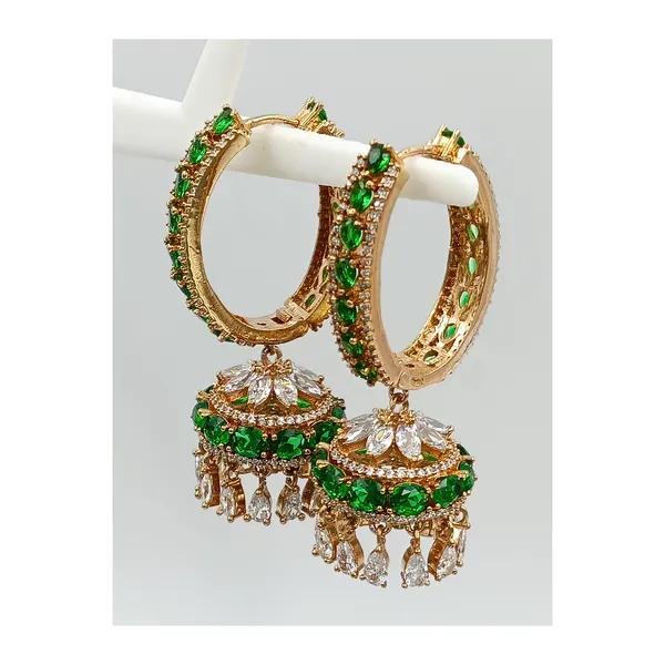 Premium_Quality_Rose_Gold_Plated_Hoop_Style_Green_&_White_American_Diamond_Earrings_for_Women_&_Girls
