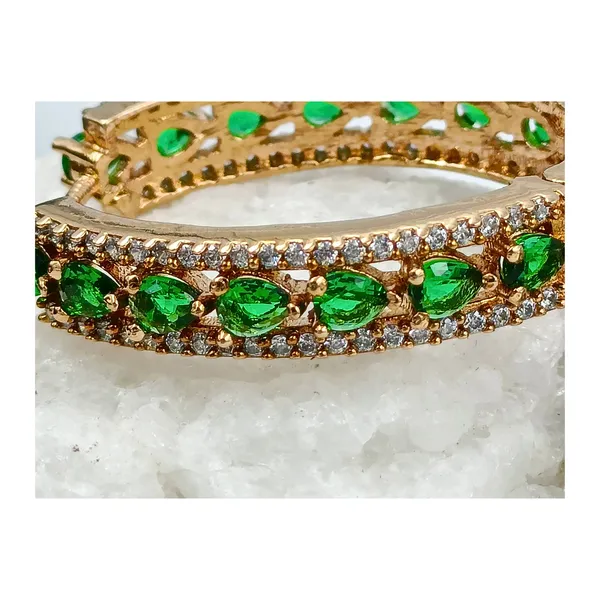 Premium_Quality_Rose_Gold_Plated_Hoop_Style_Green_&_White_American_Diamond_Earrings_for_Women_&_Girls