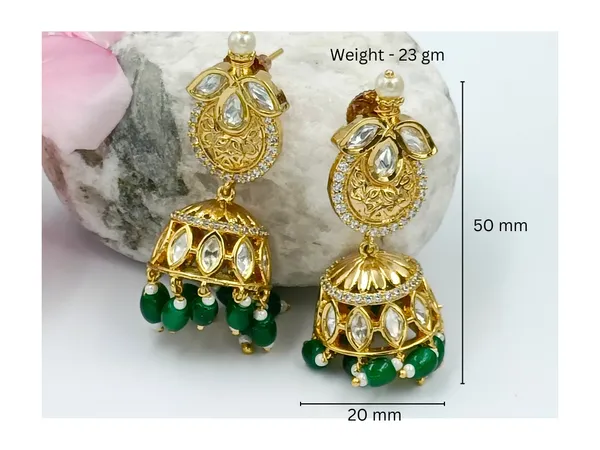 Traditional_style__Polki_Kundan_Jhumka_with_green_beads_for_Women_&_Girls,_Perfect_wedding_collection