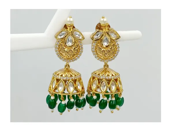 Traditional_style__Polki_Kundan_Jhumka_with_green_beads_for_Women_&_Girls,_Perfect_wedding_collection