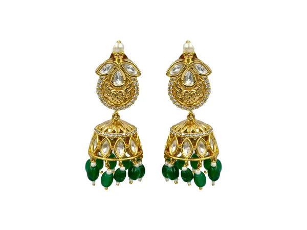 Traditional_style__Polki_Kundan_Jhumka_with_green_beads_for_Women_&_Girls,_Perfect_wedding_collection