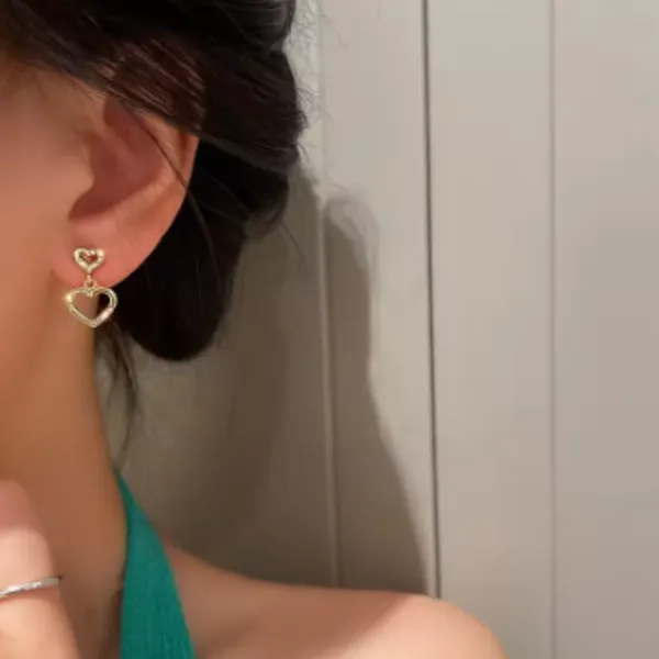 Double_heart_studded_with_Zircon_drop_style_Dangler_for_Women_&_Girls,_Western_Style_Fashionable_Korean_Jewellery