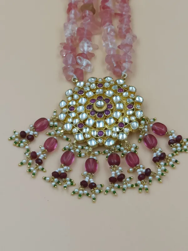 Marvellous_Kundan_Necklace_with_Pink_colour_crystal_strand_and_beads_for_Women_&_Girls,_Traditional_Jewellery,_Wedding_jewellery