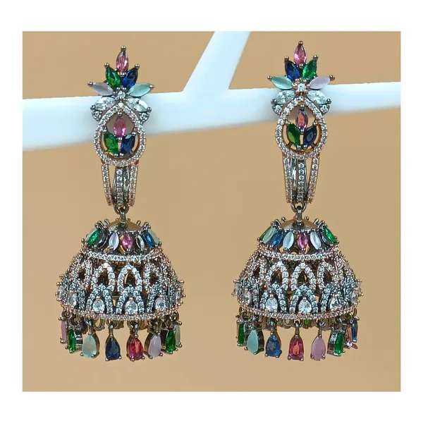 Sparkling_Multi_Color_American_Diamond_Jhumka_for_Women_&_Girls,_Stylish_Party_Wear,_Wedding_Jewellery,_Western_Jewellery