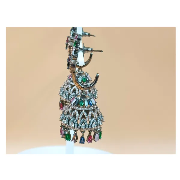 Sparkling_Multi_Color_American_Diamond_Jhumka_for_Women_&_Girls,_Stylish_Party_Wear,_Wedding_Jewellery,_Western_Jewellery