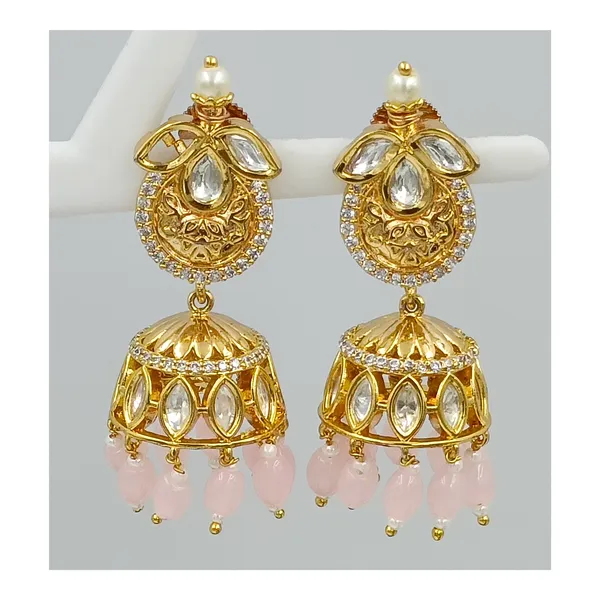 Hand_made_Traditional_style_Kundan_Jhumka_with_Pink_colour_glass_bead_for_Women