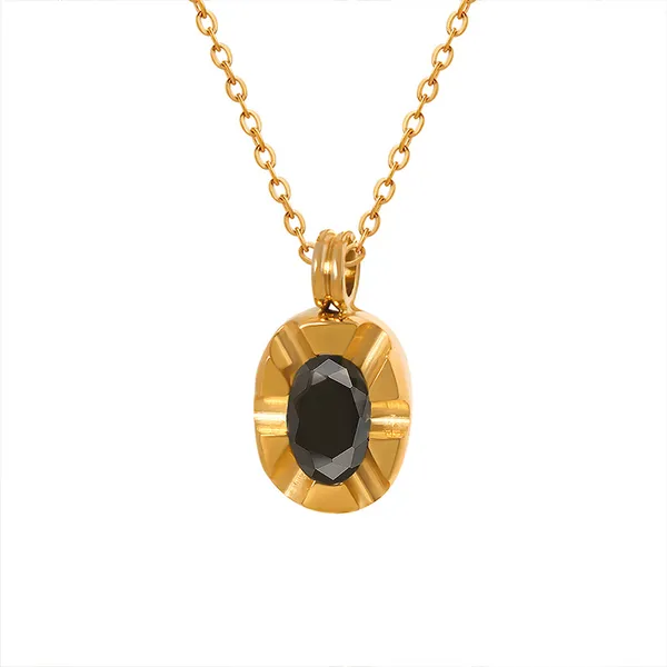 Inlaid_Black_stone_pendant_chain_Stainless_Steel_Anti_Tarnish_Pendant_Chain_For_Women_&_Girls,_Fashionable_western_style_Jewellery