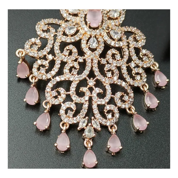 Exquisite_Rose_gold_polish_Pink_colour_Long_American_Diamond_Dangler_for_Women_&_Girls,_Stylish_Fashionable_bridal_earring